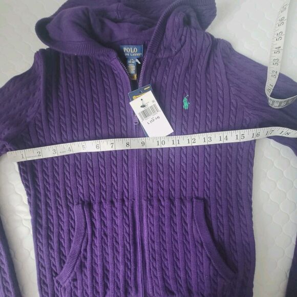 NWT Ralph Lauren Big Girls Cable Cotton Full Zip Hoodie Purple Size 12/14 Large - Picture 8 of 14